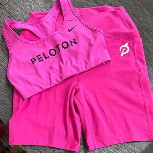 Peloton Bright Pink Sports Bra and Shorts Set